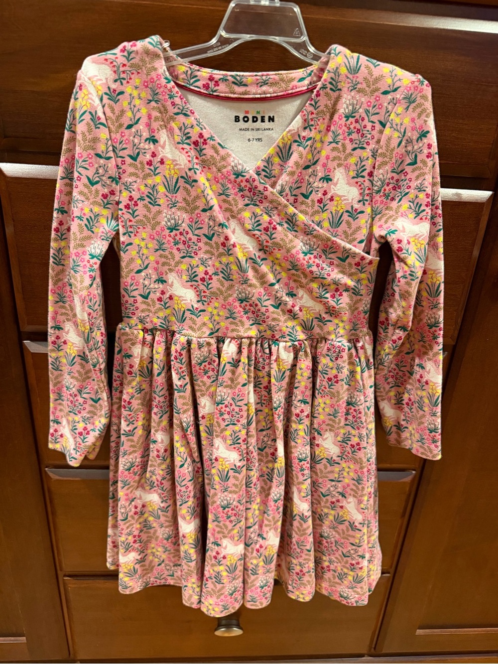 Mini Boden Pink Floral Wrap-Style Girls Dress
